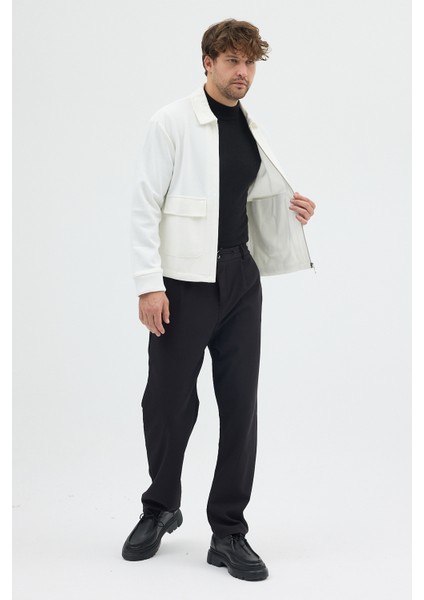 Erkek Triko Örme Fermuarlı Bol Kesim Boxy Fit Ceket Gömlek Overshirt