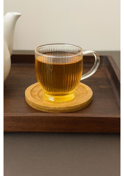 6'lı Bambu Tabaklı Çay Bardağı Takımı, Çizgili Desen 6 Adet Çay Bardağı - Bambu Tabak Set 200 ml fiyatları