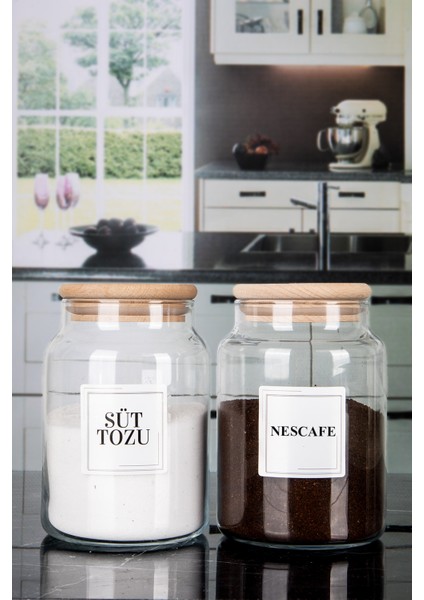 2'li Ahşap Vakumlu Kapaklı Nescafe Süt Tozu Kavanozu Cam 1000 ml