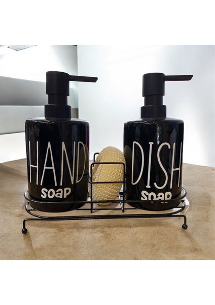 2'li 500 ml Fenomen Metal Stantlı Süngerli Pinterest Sıvı Sabunluk Mutfak Banyo Siyah modelleri