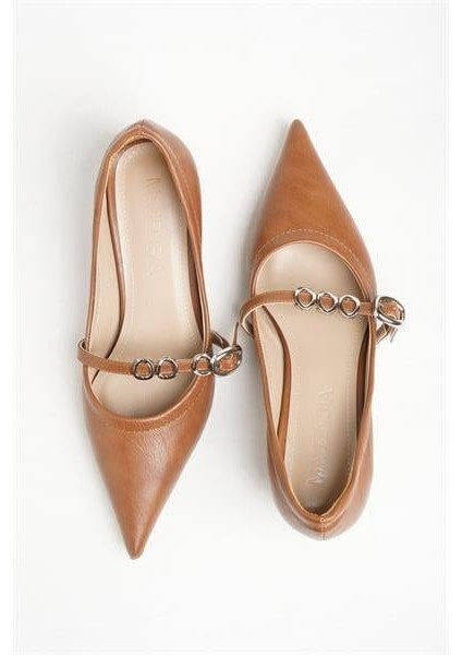 255002 3 Göz Tokalı Kısa Topuklu Ayakkabı Taba Deri indirimleri