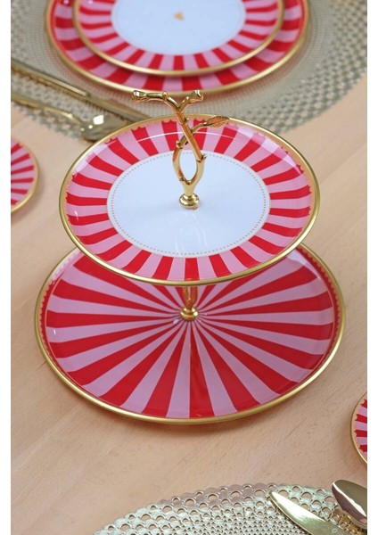 Glore Pink line Katlı Kurabiyelik Sunum Tabağı