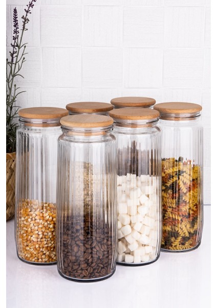 6'lı Cam Kavanoz Seti Vakum Kapaklı Büyük Boy Erzak Bakliyat Seti 1500 ml