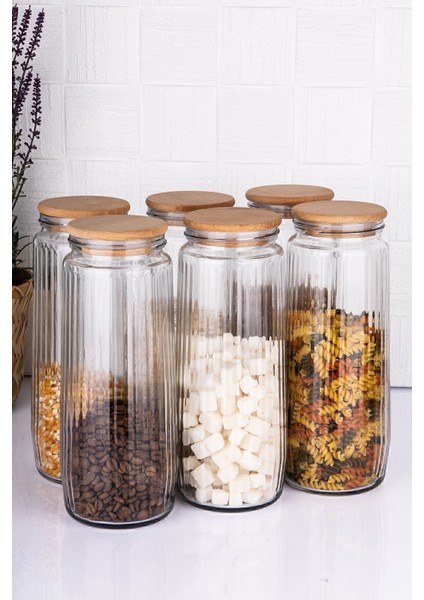 6'lı Cam Kavanoz Seti Vakum Kapaklı Büyük Boy Erzak Bakliyat Seti 1500 ml modelleri