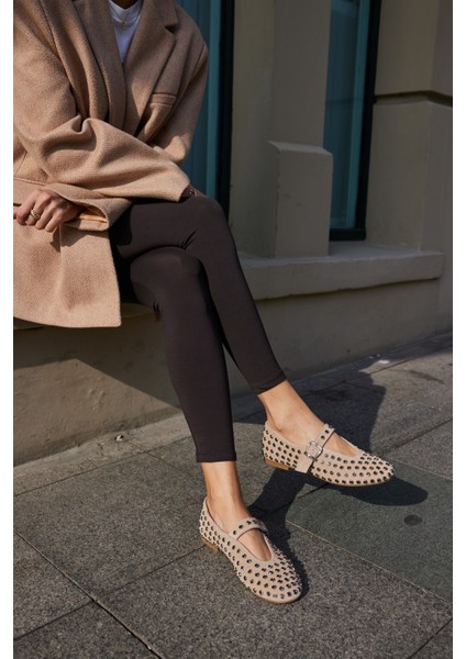 Gallo Kadın Bej Gercek Deri Suet Komple Taş Babet fiyatları