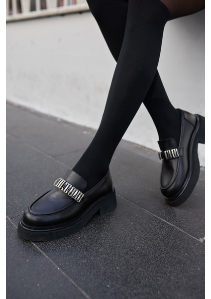 Brokly Kadın Siyah Gercek Deri Loafer Ayakkabi