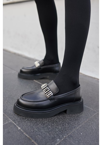 Brokly Kadın Siyah Gercek Deri Loafer Ayakkabi