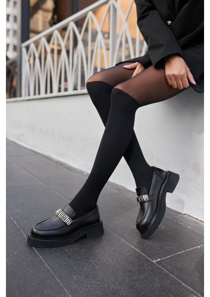 Brokly Kadın Siyah Gercek Deri Loafer Ayakkabi