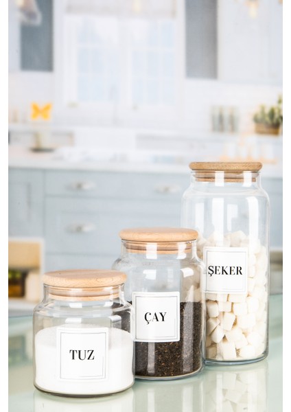 3'lü Ahşap Vakumlu Kapaklı Çay Şeker Kahve Tuz Kavanozu Cam 3 Boy fiyatları