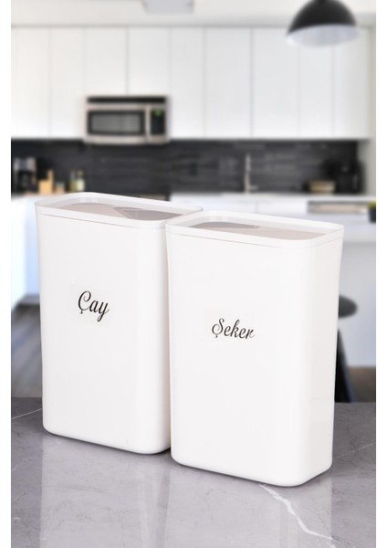 4'lü Beyaz Un Tuz Şeker Çay Erzak Saklama Kutusu Vakumlu Kapaklı 3 Lt Akrilik Etiketli modelleri