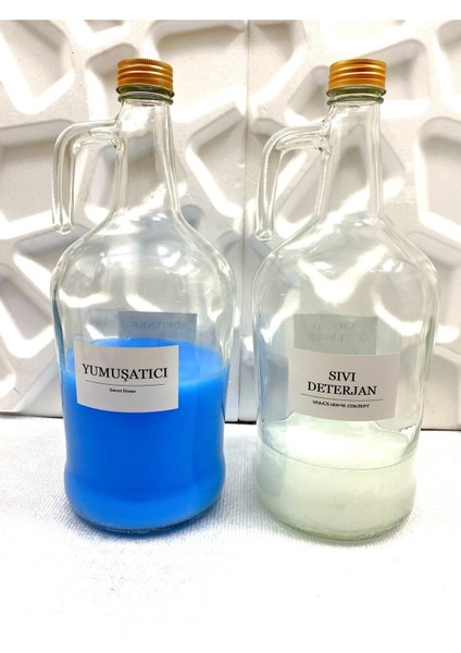 Dekoratif Cam 2'li 3 Lt Sıvı Deterjan ve Yumuşatıcı Şişesi 3 Lt modelleri
