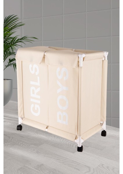 2 Bölmeli Katlanabilir Bez Kirli Çamaşır Sepeti Erkekler Kadınlar Için Özel Bölmeli