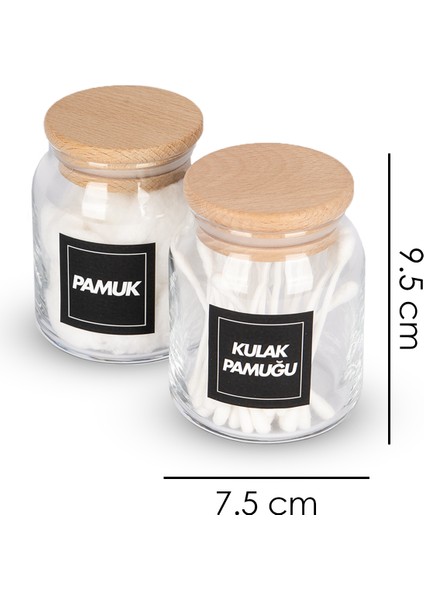 2li Ahşap Vakumlu Kapaklı Kulak Pamuğu ve Pamuk Kavanozu Pamukluk 300 ml fırsatları