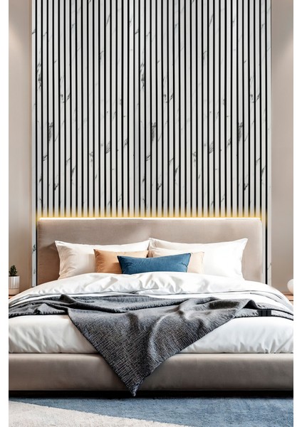 Mdf Ahşap Akustik Duvar Paneli 60X275 cm - Mermer (Pvc)
