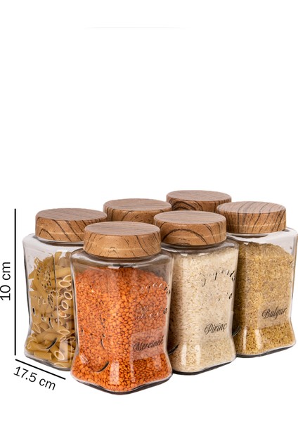 6 Lı 1100 ml Cam Kavanoz Erzak Saklama Kabı Özel Seri Işlemeli ve Etiket Hediyeli modelleri