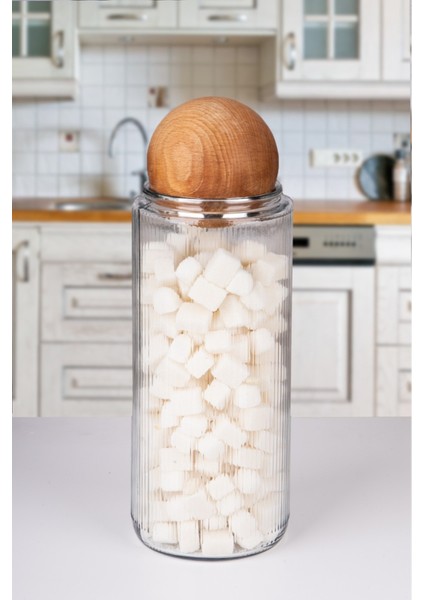 Ahşap Top Kapaklı Dekoratif Çay,kahve,şeker,tuz Saklama Kavanozu 1500 ml Cam fiyatları