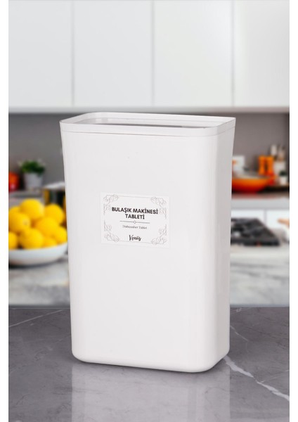 Beyaz Vakum Akrilik Bulaşık Makinesi Tablet Deterjan Saklama ve Düzenleyici 3 Lt