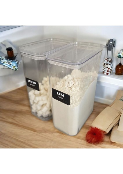 2'li Vakum Kapaklı Etiketli Un Şeker Akrilik Kavanoz Saklama Kabı 3 Lt