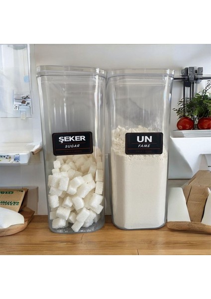 2'li Vakum Kapaklı Etiketli Un Şeker Akrilik Kavanoz Saklama Kabı 3 Lt fiyatları