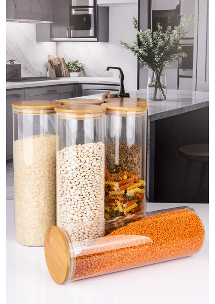 12'li Jumbo Boy Borosilikat Cam Bambu Vakum Kapaklı Spagetti Erzak Kavanozu 2200 ml fiyatları