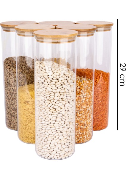 12'li Jumbo Boy Borosilikat Cam Bambu Vakum Kapaklı Spagetti Erzak Kavanozu 2200 ml modelleri