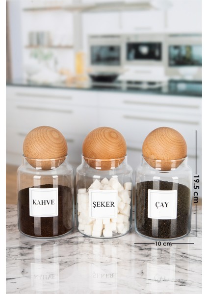 3'lü Ahşap Top Kapaklı Çay Şeker Kahve Tuz Kavanozu Cam 1000 ml fiyatları