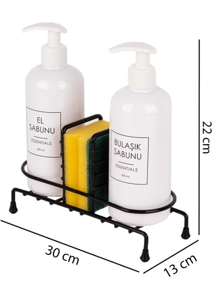 2 Li Süngerli Beyaz Şişe Siyah Metal Stantlı Plastik Şişe Sabunluk Deterjanlık 500 ml fiyatları