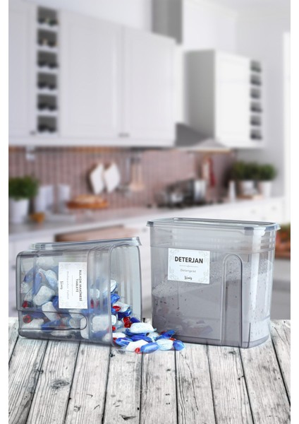 2'li Ölçekli Etiketli 3,5 Lt Deterjan Kutusu 2 Lt Bulaşık Makinesi Tablet Kavanozu Kutu Düzenleyici fırsatları