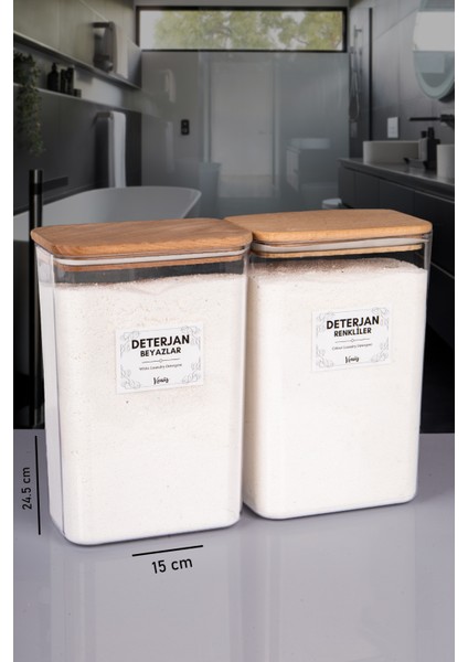 2 Adet Ahşap Vakumlu Kapaklı Toz Deterjan Kutusu Renkliler Beyazlar Etiketli Akrilik 3 Litre fırsatları
