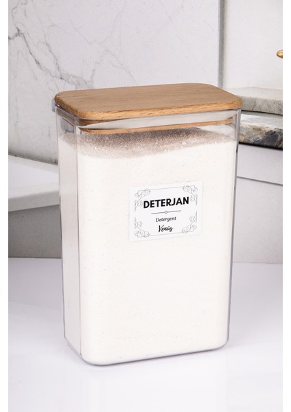 Ahşap Vakumlu Kapaklı Toz Deterjan Kutusu Akrilik 3 Litre (2,5 kg Kapasiteli) modelleri