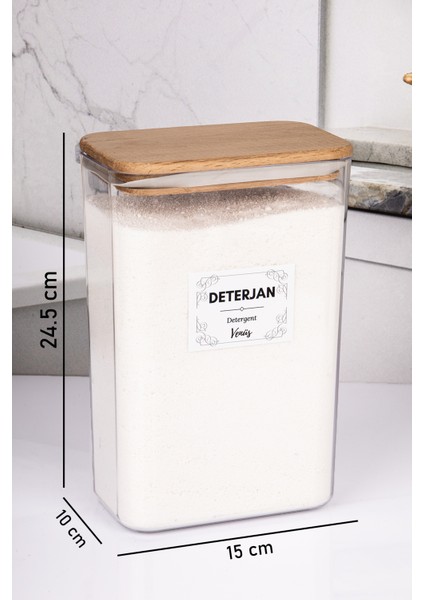 Ahşap Vakumlu Kapaklı Toz Deterjan Kutusu Akrilik 3 Litre (2,5 kg Kapasiteli) fırsatları
