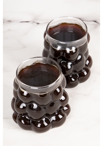 2 Adet Üzüm Model Borosilikat Kokteyl ve Soğuk-Sıcak Kahve Bardağı Pipet Hediyeli 350 ml