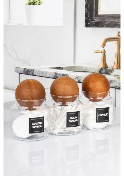 3'lü Kulak Pamuğu ve Pamuk Kavanozu Top Kapaklı 500 ml modelleri