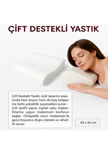 Çift Destekli Yastık ,50 × 40 cm Visko ,rahat Yastık