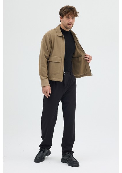 Erkek Triko Örme Fermuarlı Bol Kesim Boxy Fit Ceket Gömlek Overshirt