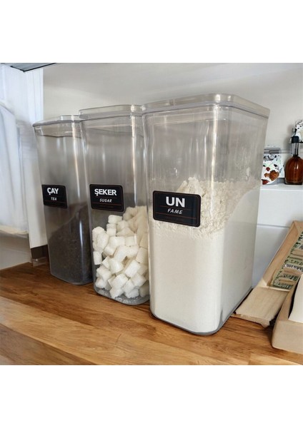 3'lü Vakum Kapaklı Etiketli Çay Şeker Un Akrilik Kavanoz Saklama Kabı 3 Lt fiyatları