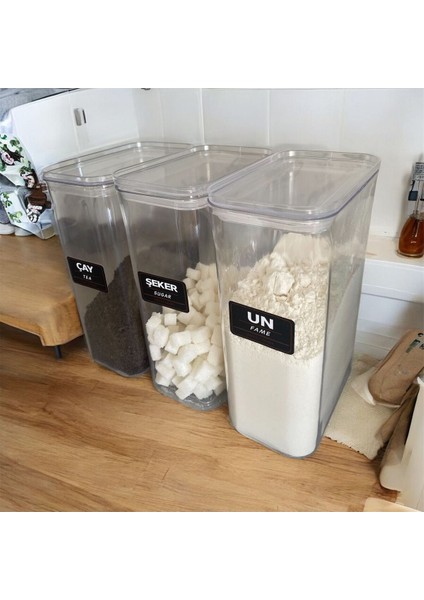 3'lü Vakum Kapaklı Etiketli Çay Şeker Un Akrilik Kavanoz Saklama Kabı 3 Lt modelleri