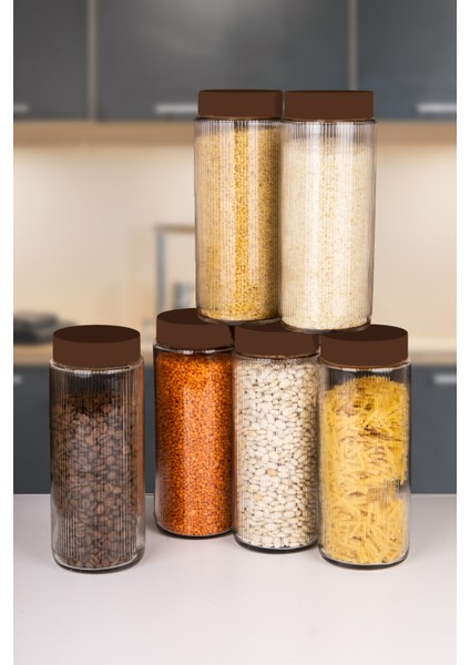 6 Lı Jumbo Boy Kapaklı Cam Erzak Kavanozu Saklama Kabı 1500 ml