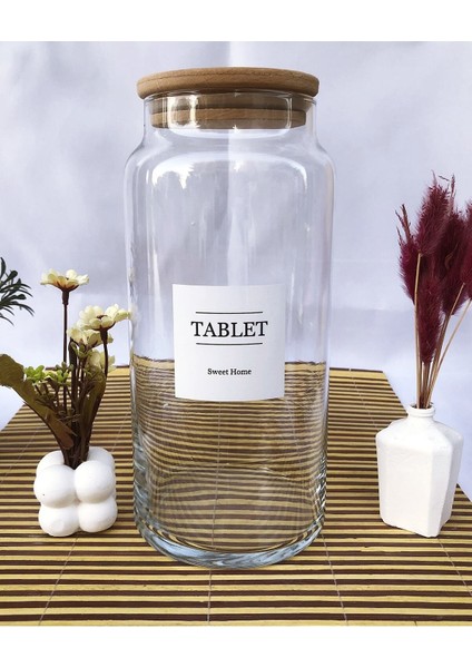 Ahşap Vakumlu Bambu Kapaklı Bulaşık Makinesi Pamuk Kavanozu Cam 1440 ml