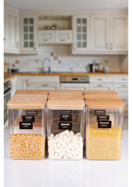 12 Li Ahşap Vakumlu Kapaklı Akrilik Erzak Saklama Kavanozu Saklama Kabı ve Kutusu 3 Litre Etiketli fiyatları