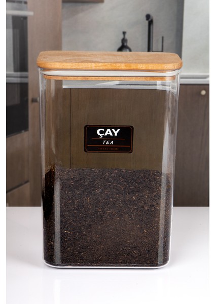 Ahşap Vakumlu Kapaklı Akrilik Çay Saklama Kavanozu Saklama Kabı ve Kutusu 3 Litre Etiket Hediyeli modelleri