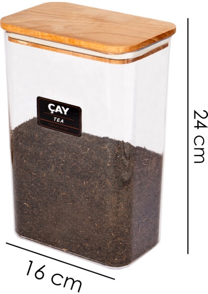 Ahşap Vakumlu Kapaklı Akrilik Çay Saklama Kavanozu Saklama Kabı ve Kutusu 3 Litre Etiket Hediyeli fırsatları