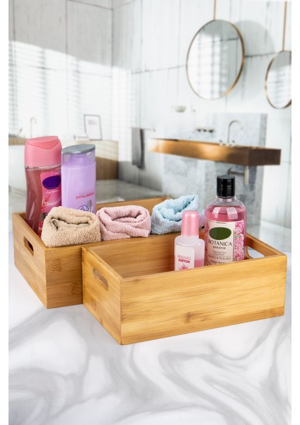 2'li Bambu Organizer Mutfak Banyo Düzenliyici Kutu