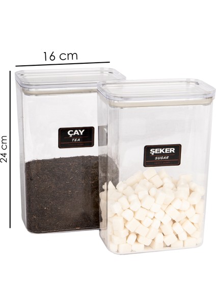 3 Lü Vakumlu Kapaklı Akrilik Un Tuz Şeker Saklama Kavanozu Kabı ve Kutusu 3 Litre Etiketli fırsatları