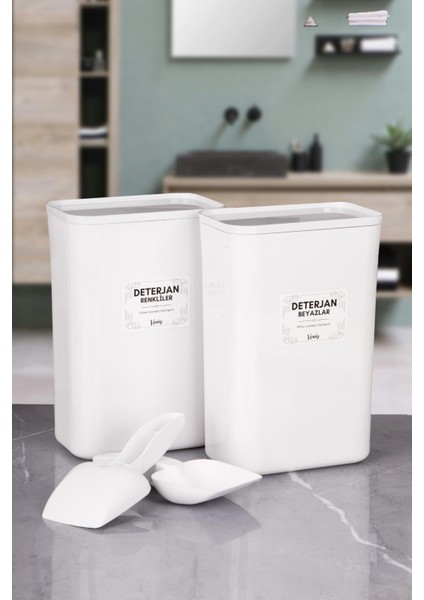 2 'li Ölçekli Beyaz Akrilik Vakum Kapak Renkliler Beyazlar Toz Deterjan Saklama Düzenleme Kutu 3 Lt