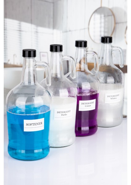 Dekoratif Cam 4'lü Softener ve Detergent Dark Whites Colors Şişesi 3 Lt modelleri