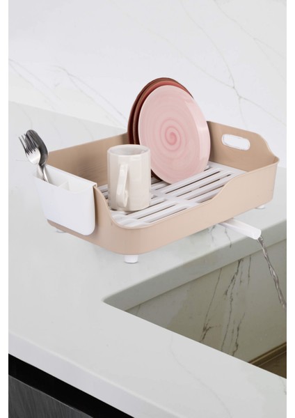 Tezgah Üstü Lüks Tabaklık Bulaşıklık - Yönlendirilebilir Su Akıtma Kanallı Bulaşık Sepeti