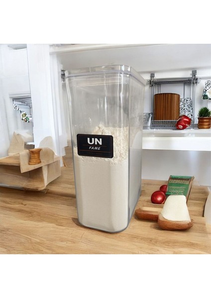 1 Adet Vakum Kapaklı Etiketli Un Akrilik Kavanoz Saklama Kabı 3 Lt