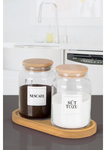 2'li Ahşap Vakumlu Kapaklı Ahşap Altlıklı Nescafe Süt Tozu Kavanozu Cam 1000 ml fiyatları
