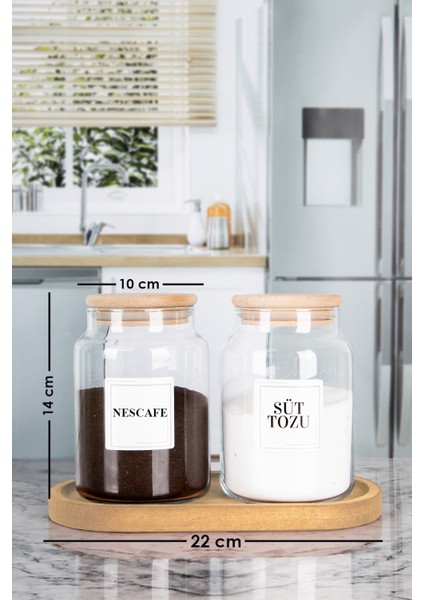 2'li Ahşap Vakumlu Kapaklı Ahşap Altlıklı Nescafe Süt Tozu Kavanozu Cam 1000 ml modelleri